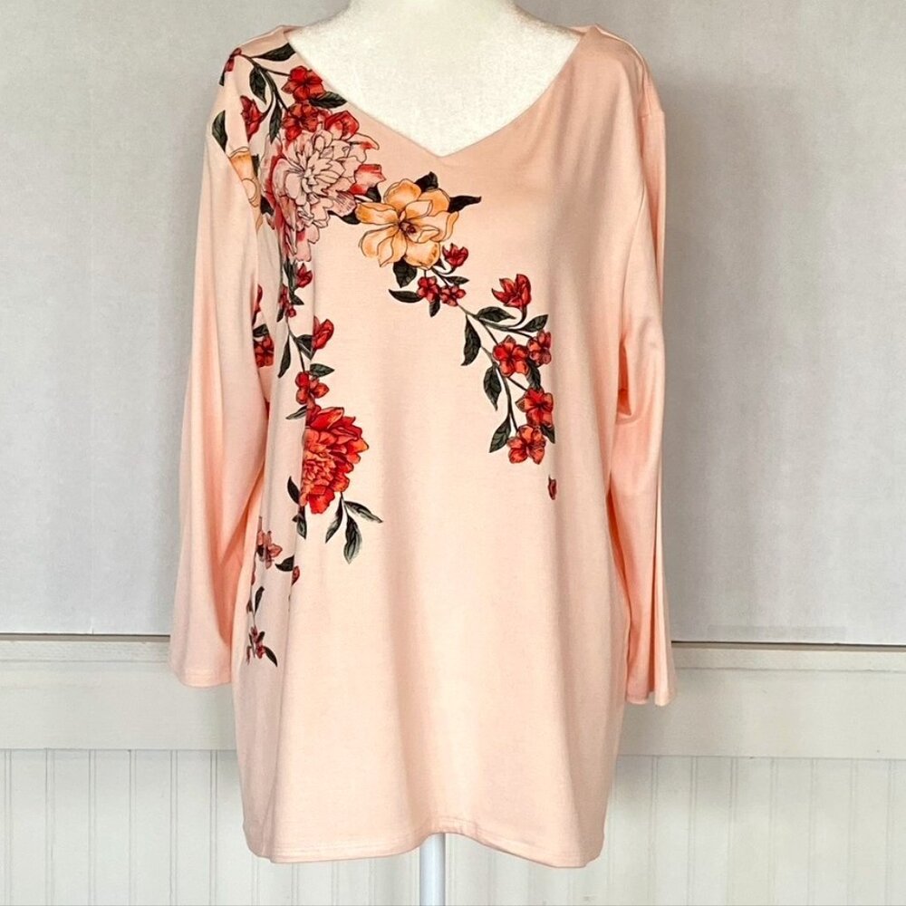 Chico's Petal Pink Floral Knit Top sz 3